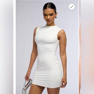 4 way stretch white mock neck sleeveless dress